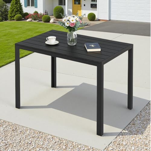 Clevich Mesa de jardín 110x70 cm de Aluminio y WPC - Tabla para balcón Resistente a la Intemperie, Calor y Condiciones climáticas para terraza y Exterior