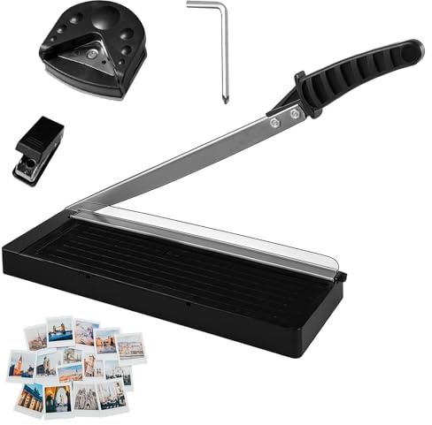 Taglierina carta A4 Compatto, A4/B5/A5/B6/B7, taglierina a leva, affettatrice manuale, con taglierina angolare e perforatori, per tagliare carta, carte, foto, vinile