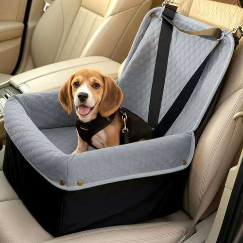 Wagora Dog Car Seat for Small Medium Dogs, Travel Pet Car Bed with Removable Waterproof Cover, Memory Foam Dog Booster Seats Up to 35 lbs, Safety Belt and Storage Pocket(Gray)