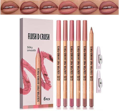 6 Colors Classic Matte Lip Liner Set – Dual-Ended Rose Red Pencils with Sharpener, Waterproof Long Lasting Smudge-Proof Highly Pigmented Lip Makeup Kit, Smooth Natural Finish Gift Pack (01#)