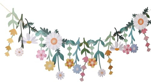 Vordpe Striscione decorativa con fiori selvatici, ghirlanda di fiori su entrambi i lati, decorazione floreale, ghirlanda di margherite per cameretta dei bambini, primavera, decorazione estiva, per