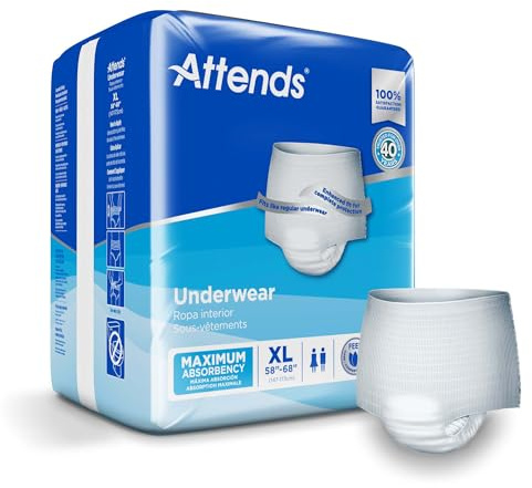 Attends Adult Absorbent Underwear, X-Large [56 Count] - Maximum Absorbency for Men and Women - Disposable Pull-On Diapers with Tear-Away Sides and Breathable Waistband - AP0740