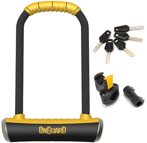OnGuard Brute LS U-Lock – 16.8 mm (0.66 in) Hardened Steel Long Shackle Bike Lock, 111 mm × 260 mm (4.53 in × 10.24 in) Interior Dimensions, X4P Quad Lock Mechanism with Mount Bracket