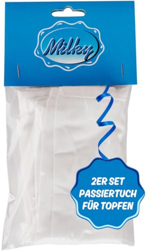Milky 2er Set Topfensack 25x33 cm - Hochwertiges & nachhaltiges Passiertuch - Premium Safttuch für Fruchtsäfte - Nussmilchbeutel für Quark & Joghurt - Käsetuch zum Käse selber machen