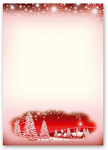 50 Sheets Motif Letter Paper! Winter Motif Winter Village ? RED DIN A4 - Paper-Media