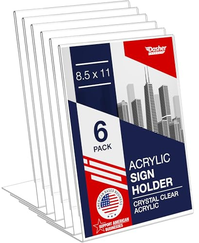 Acrylic Sign Holder 8.5 x 11, Slant Back Display Stand, A-Frame Flyer Display for Office, Menu Holder, and Table Signs. Acrylic Stands for Paper and Sign Frame, Perfect for Tabletop Use (6 Pack)