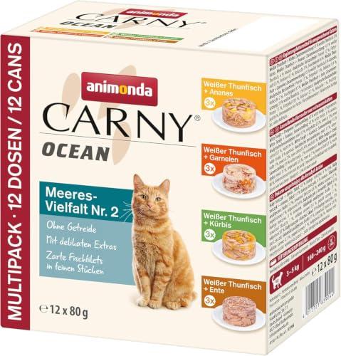 Carny Ocean Gatti Mangime umido Varietà marina n. 2 (12 x 80 g), cibo per gatti bagnato di animonda per gatti adulti, con delicato filetto di pesce, senza cereali e zucchero