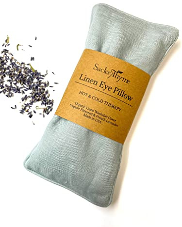 Sacksy Thyme Organic Linen Eye Pillow - Lavender & Flaxseed for Relaxation, Yoga, Stress Relief - Microwavable Heating Pad & Cool Compress - Made in USA - Gifts for Meditation - (Lavender)