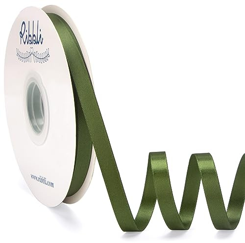 Ribbli Moss Green Satin Ribbon Double Faced Satin 3/8 Inch x Continuous 50 Yards-Moss Ribbon for Gift Wrapping Crafts Wedding Decoration Bows Bouquet Floral Arrangement