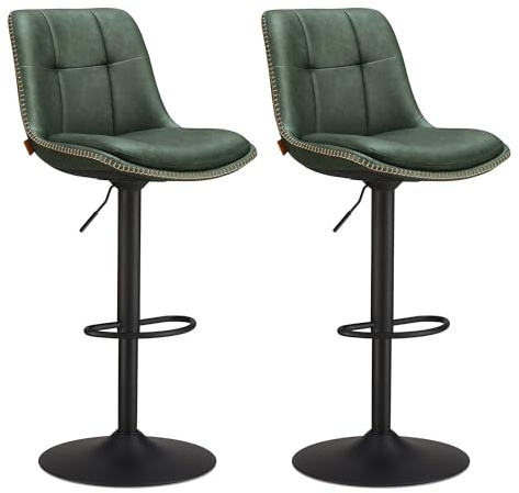 VASAGLE Barhocker 2er Set, Barstühle höhenverstellbar, drehbare Küchenhocker, PU-Bezug, mit Rückenlehne und Fußstütze, Esszimmer, Theke, waldgrün-tintenschwarz LJB095C01