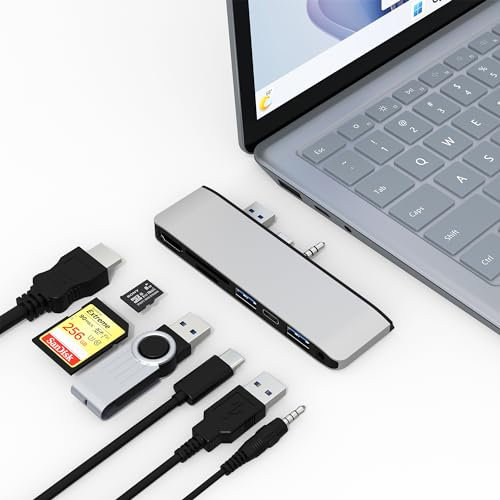 Surface Laptop 6/Laptop 5/Laptop 4/Laptop 3 Hub Dockingstation mit 4K@30HZ HDMI +2*USB 3.0 +USB C +SD/TF Kartensteckplatz +3,5-mm Audio, HDMI Adapter für Surface Laptop Go/Go2/Go3/Surface Laptop 6/5