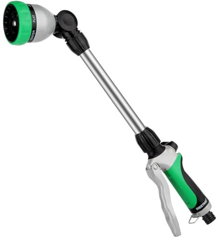 RESTMO Garten Gießstab Metall, 42cm Lang Gartenbrause mit Stiel, 180° schwenkbaren Kopf Stabbrause mit Durchflusskontrolle, 7 Sprühbilder Bewässerung Zauberstab für Blumenampeln und Sträucher, Grün