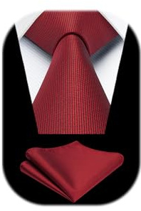 Enlision Cravate Rouge Homme Élégant Mariage Cravates et Pochette Ensemble Couleur Unie pour Affaires Fete Cadeau