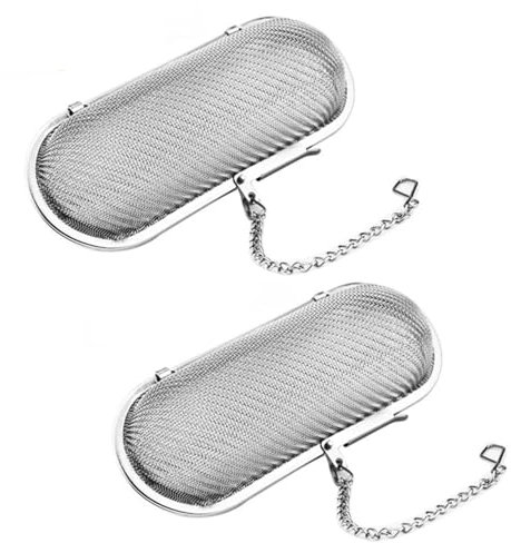 Tea Ball, 2 Pcs Tea Filter, Floating Stainless Steel Mesh Tea Infuser Oval Loose Leaf Tea Steeper Soups Oil Spice Herb Tea Strainer Holders Filter for Kitchen Cooking Office Home Supplies, Silver