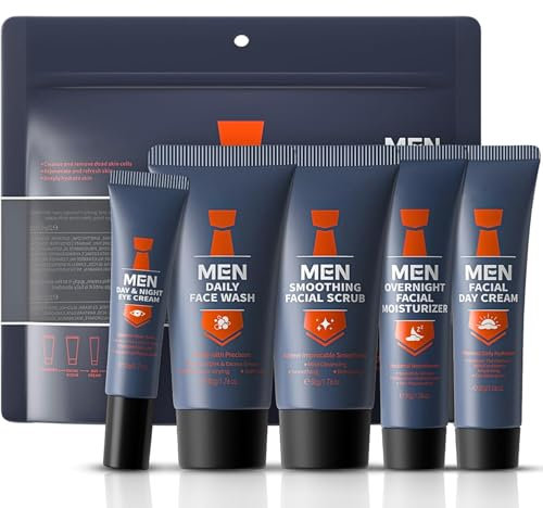 ARCHIDATE Hautpflege Geschenkset Männer - 5PCS Gesichtspflege Kosmetik Beauty Set Männer - Feuchtigkeit Hautpflegesets & -kits mit Reiniger-Augencreme-Tagescreme-Nachtcreme-Gesichtspeeling Beauty Set