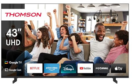 Thomson 43 Pollici (109cm) 4K Ultra HD Smart Google TV, Wi-Fi,Dolby Audio, HDR10, Bluetooth 5.1, Triple-Tuner (Cavo/Satellite/Antenna), HDMI, CI+, A+ Pannello - 43UG4S14