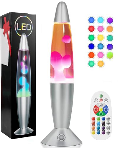 Mindiverse Liquid Motion Lamp with Remote 17 Colors Changing, 13.5 Inch Magma Motion Lamp for Home Decor, Bedroom, Office (Silver)