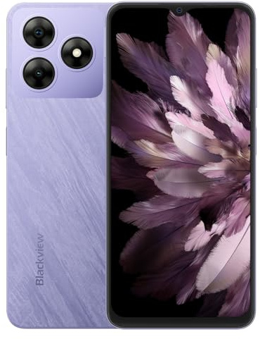 Blackview Wave 8 4G Android 14 Smartphone utan Kontrakt, 12 GB 256 GB (2 TB Extern SD), 6,56 Tums HD+ Skärm (Ögonkomfortläge), 13 MP+8 MP, Dual SIM-Mobiltelefon, Smart-K Box Högtalare, GPS-Lila