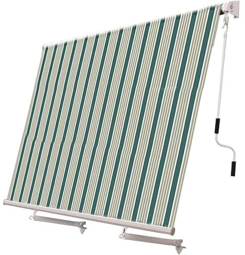 Paluplus Tenda da Sole a Caduta, Misura 300x250 cm, Senza Cassone con braccio avvolgibile e Braccetti Fermatenda, Telo Resistente 280 g/m², per Balcone e Terrazzo -3901F (Verde e Bianco)