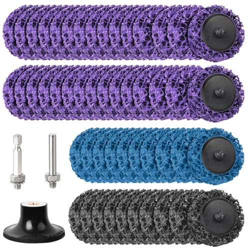 PMIQSA 50 Piezas 50mm Disco Abrasivo Grueso,Disco De Lija CSD De Tejido De Nailon, disco de limpieza para Amoladoras Angulares de Pintura, Soldaduras de óxido (Púrpura/Azul/Negro)