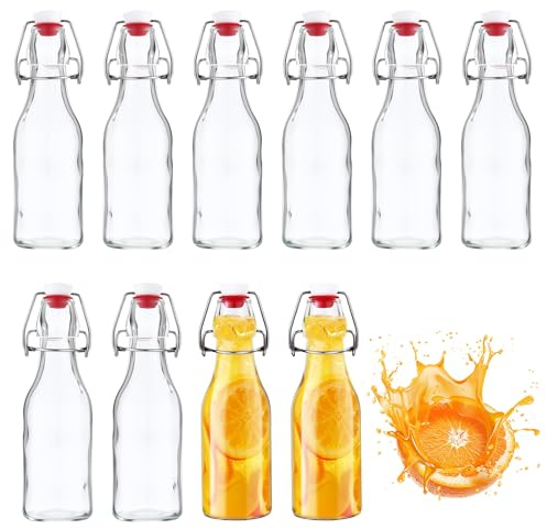 Nuangoo Set da 10 Bottiglie in Vetro da 250ml con Tappo Ermetico,Bottiglie Vetro,Bottiglie Riutilizzabili Bottiglie Vuote per Birra, Olio, Succhi, Soda
