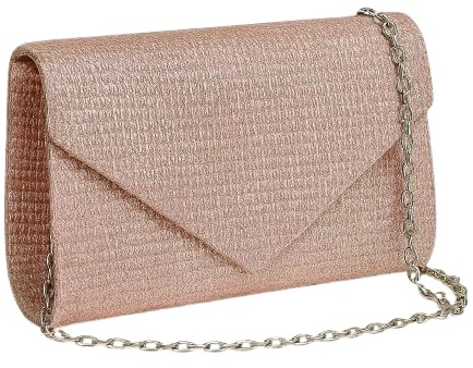 OUTLETISSIMO® Pochette Borsetta Elegante Rosa Oro Donna Borsa Da Sera Glitter Brillantini Tracolla Per Festa Eventi Lustrini Chuters 005