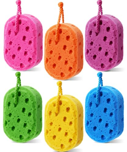 FoldTier 6 Pcs Exfoliating Bath Sponge Body Loofah Sponges Shower for Women Reusable Soft Bathing Pouf Foam Luffa Body Scrubber and Rich Lather, Color Matching (Bright Color)