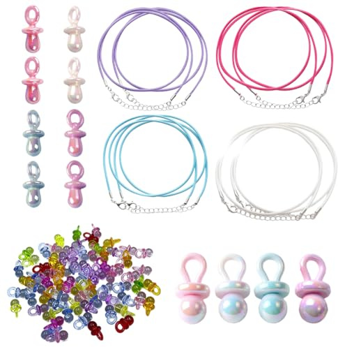 YAZWUR 70 piezas Set de cadenas de chupete acrílico, accesorios con cuerda de cera, chupetes decorativos y regalo para fiestas temáticas de los 80 y 90 (lila claro, rosa, azul claro y blanco)
