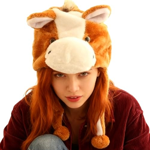 Cappello in peluche a forma di animale, adorabile copricapo per bambini e adulti, con materiale morbido e design divertente, ideale per spettacoli teatrali, festival, vacanze, attività invernali