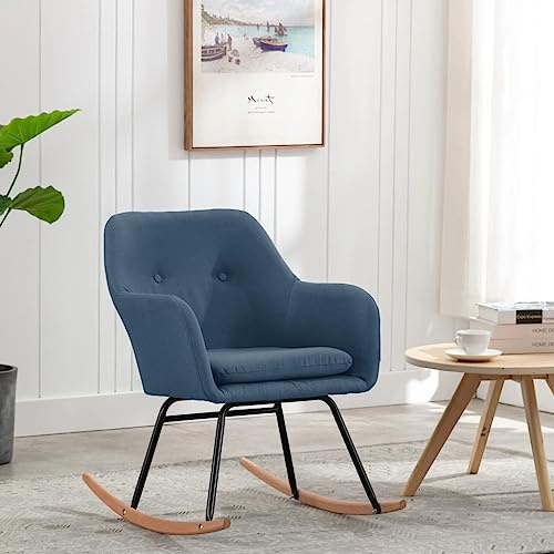 Frdhee Fauteuil d'allaitement pour salon, relaxation, à bascule, en tissu bleu, fauteuil d'allaitement pour salon, chambre à coucher, peut être assemblé rapidement