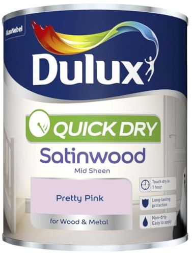 Pretty Pink Quick Dry Satinwood Paint 750ml | Interior Wood and Metal Paint | Durable Mid Sheen Finish | Fast Drying Trim Paint for Doors Skirting Boards Cupboards and Furniture