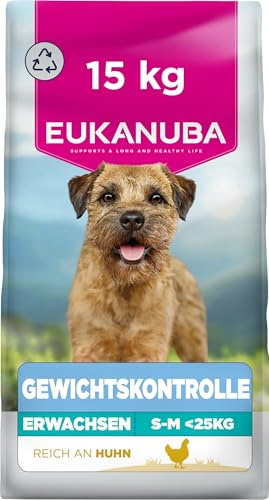 Eukanuba viktkontroll hundmat med kyckling för små och medelstora raser – fettsnål special vård torrfoder för viktbevarande eller diet vid övervikt, 2,3 kg