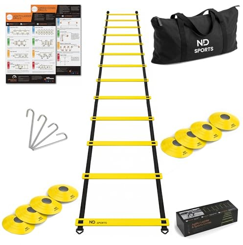 ND Sports Football Training Equipment – Agility Ladder & Football Cones Set, Speed Ladder Training Kit, Training Equipment for Adults