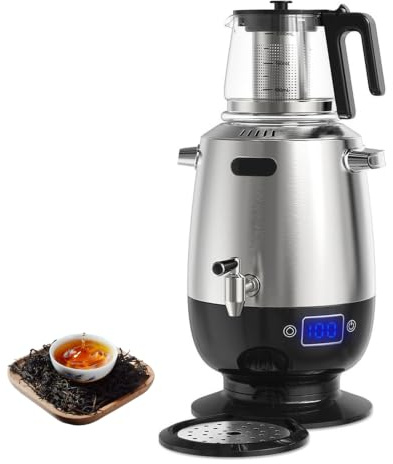 Elektrisk Samovar 2000w, 3l Tekanna I Rostfritt Stål, 1l Keramisk Tekanna | med Håll varm-funktion för kaffe, doftande te, turkiskt te, vitt(black)