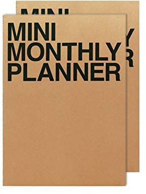 JSTORY Mini Monthly Planner Set of 2 Stitch Bound Flat Lay Pocket Size Year Round Flexible Cover Goal/Time Organizer Thick Paper Eco Friendly Customizable A7 16 Months 150 GSM 18 Sheets Each Kraft
