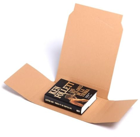 TELECAJAS® Caja Envío Libros 28x23x5 cm Pack 50 — Cajas Postales Cartón Kraft Automontables, Sin Cinta Adhesiva — Embalaje Resistente para Libros, Cómics, Mangas y Vinilos