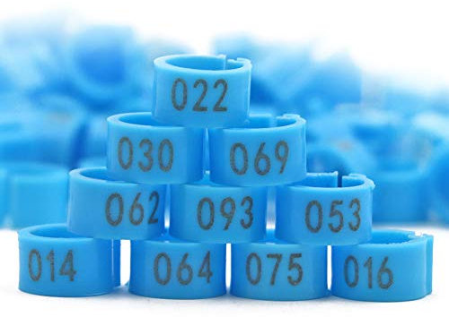 MasXirch Taubenfüße Ringe mit Nummer 001-100 Durchmesser 8 mm Geflügelfüße Ringe für Küken Papagei Küken Beinband Ente Clip Ringe Bänder (Hellblau)