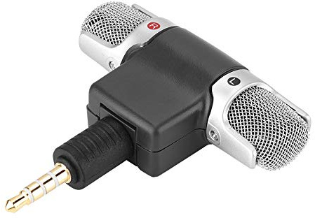 Mobile Phone Mic with 3.5mm Jack, External Wireless Microphone Mini Digital Stereo Mic Dual-Head Portable Voice Recorder, Direct Plug 0-90° Adjustable