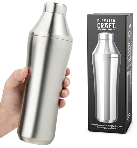 Elevated Craft Hybrid Cocktail Shaker - Premium Vacuum Insulated Stainless Steel Cocktail Shaker - Innovative Measuring System - Martini Shaker for the Home Bartender - 28oz Total Volume