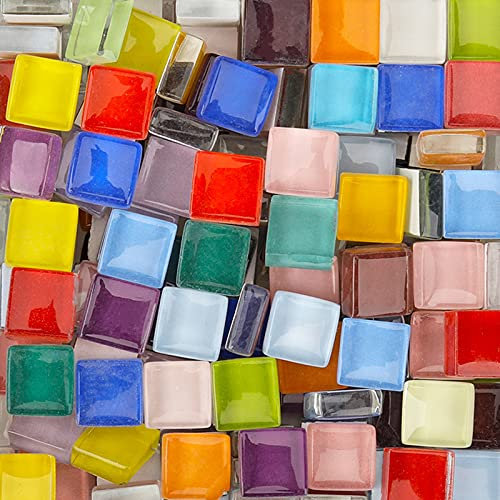 Glasmosaikfliesen Mosaiksteine, Bulk-Quadrat Glassteine Glasfliesen, Glasstücke für Basteln, Haus Deko,200 g, 1 x 1 cm(Panchromatisch)