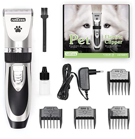 Hundeschermaschine Schermaschine für Hund Katze Leise Profi Tierhaarschneidemaschine Schnurlosen Hundetrimmer Elektrische Wiederaufladbare Haarschneider Dog Clippers, Silver