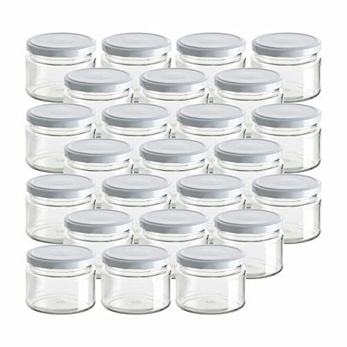 gouveo Lot de 24 bocaux à confiture avec couvercle à visser TO82 - 300 ml - Blanc