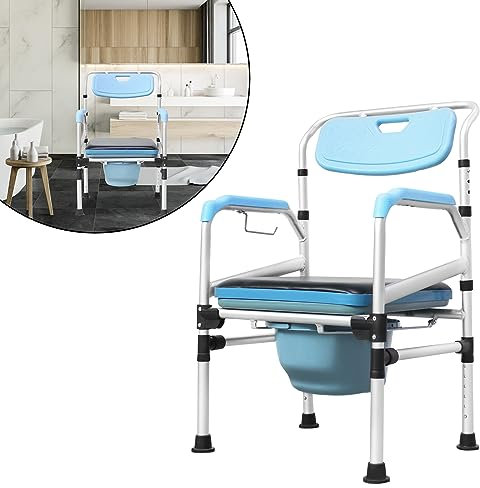 TRMLBE Sedia WC regolabile in altezza, per anziani, portata fino a 200 kg, con secchio per WC, braccioli, sedia da notte per disabili e anziani con piedini antiscivolo