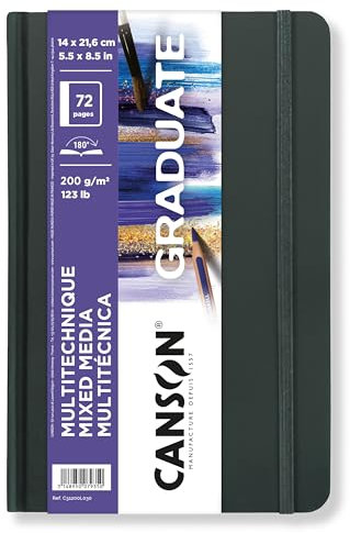 CANSON Graduate Book Skizzenbuch, leichte Körnung, 200 g/m², Hardcover, 14 x 21,6 cm, Weiß, 72 Blatt