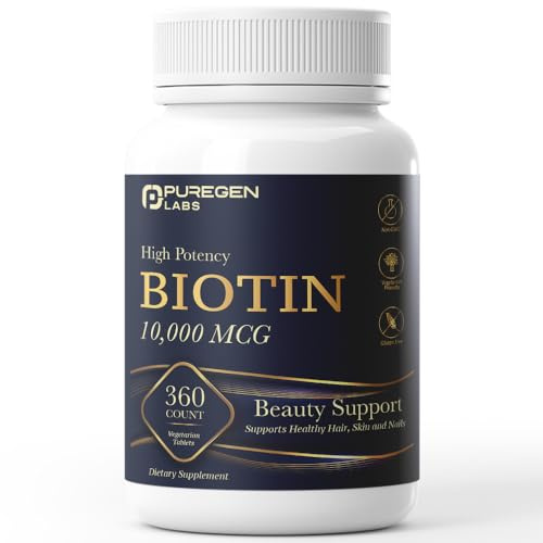 Puregen Labs Biotin 10,000 MCG Supports Healthy Hair, Skin & Nails - High Potency Beauty Support - Non-GMO, Gluten Free | 360 Vegetarian Tablets