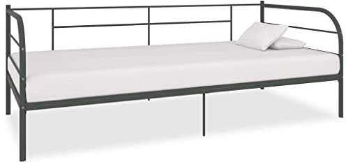YUHI-HQYD Tagesbett-Rahmen,Lattenrost,Schmales Einzelbett,Bed Frame,Matratzenfundament,Kann Sowohl als Gästebett als auch als Sofa Dienen,Für Schlafzimmer, Hof,Grau Metall 90×200 cm
