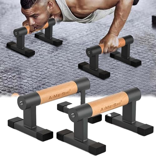 Poignées Pompes de Ergonomiques en Bois et en Acier, Barre De Pompes Pour Entraînement De Force, Poignées De Poirier, Barres De Poirier Pour L'entraînement De Force Et Calisthenics - 26X16X12cm