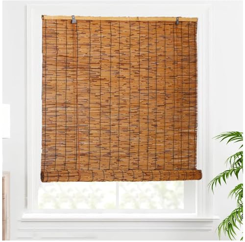 26 34 36 40 42 46 48 54 60 66 72 Wide, Blackout Bamboo Roll Up Shade For Outdoor Patio Privacy, Bamboo Roller Blind With Lift, Cordless Bamboo Roman Window Curtain For Balconies(46W x 64H