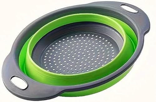 Collapsible Silicone Kitchen Colander Sieve, Green, Non-Toxic Easy Clean Strainer, Eco Friendly, Folding Space Saving, Camping Friendly Gadget (Large 29.2cm)