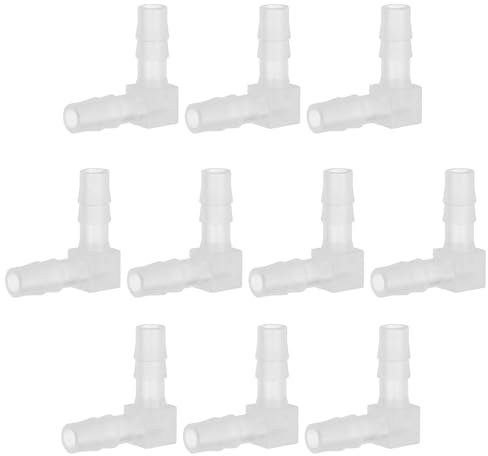 PATIKIL 1/4 Hose Barb 90 Degree Elbow L Fitting, 10 Pack Plastic Equal Barbed Joint Splicer Mender Union Coupler Adapter 0.9 Inch for Gas Liquid Air Line Tubing Pipe